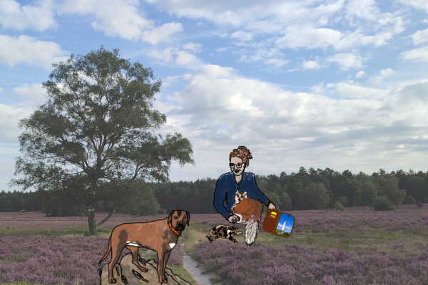 Sketchnote mit persönlichen Elementen: Hund, Katzen, Leuchtturm und Naturmotiv aus der Lüneburger Heide.