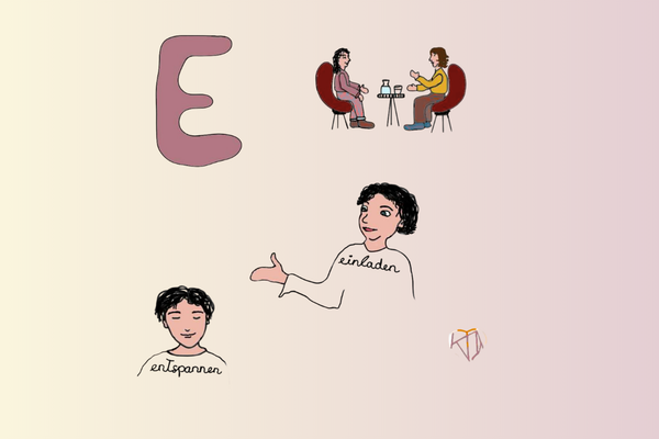 Sketchnote Coaching ABC – E wie Einladen und Entspannen, achtsame Begleitung im Gespräch und innere Sicherheit.