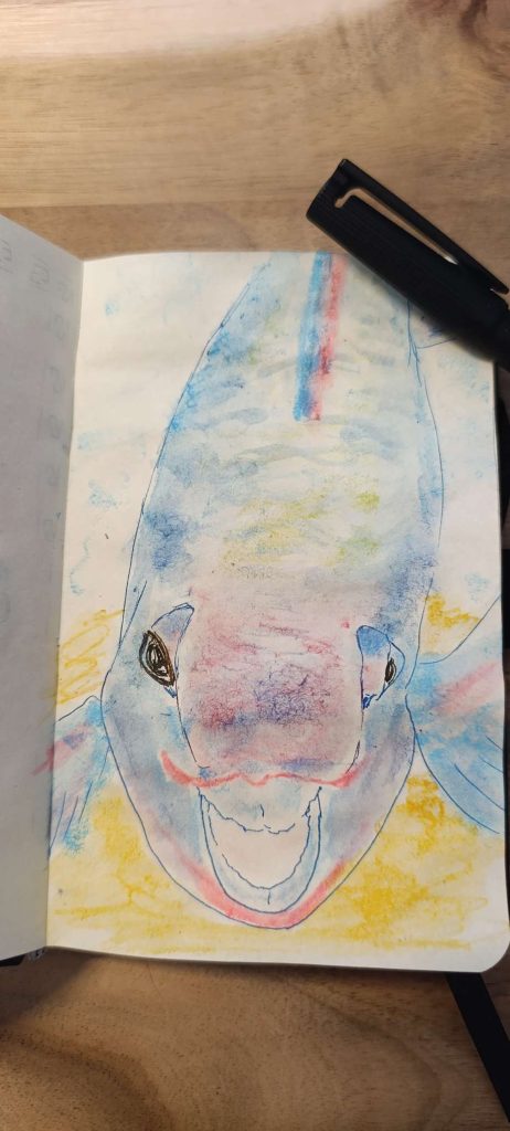 Bunter tropischer Fisch mit einem fröhlichen Ausdruck als Symbol für Leichtigkeit, Vertrauen und Flow.