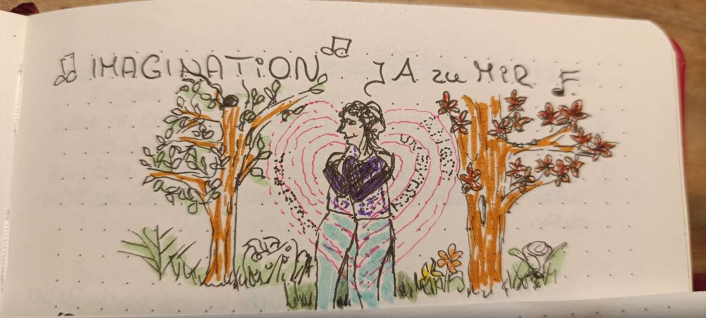 Sketchnote zur Begegnung und Umarmung des heutigen und zukünftigen Ichs